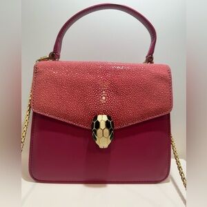 Bvlgari Pink Serpenti Sting Ray Leather Handbag